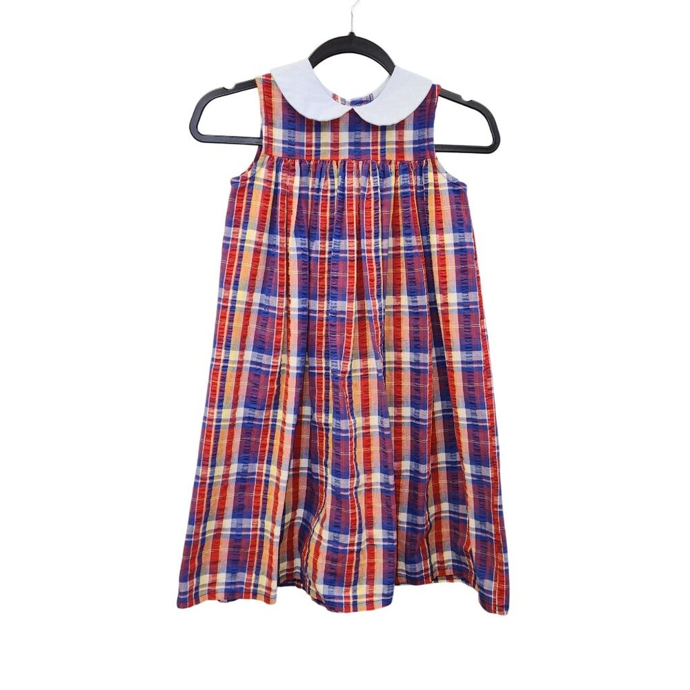 Rags Land Vintage 5 Sleeveless Plaid Dress With Peter Pan Collar & Button  2556
